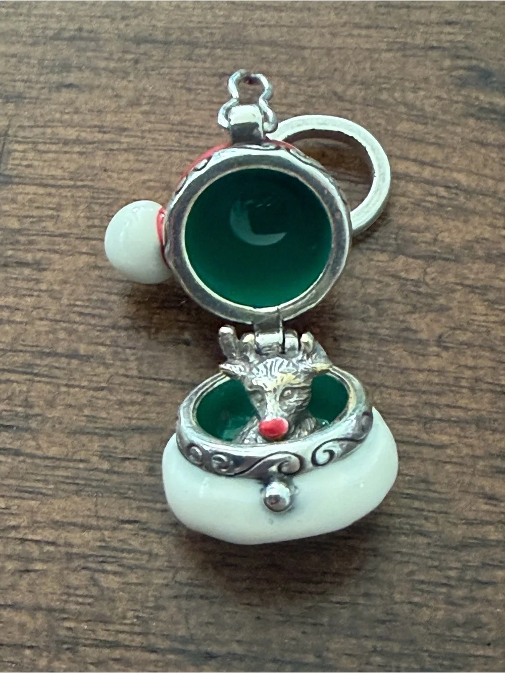 Brighton Jewelry Silver Tone SANTAS HAT WITH REINDEER Charm Pendant Vintage